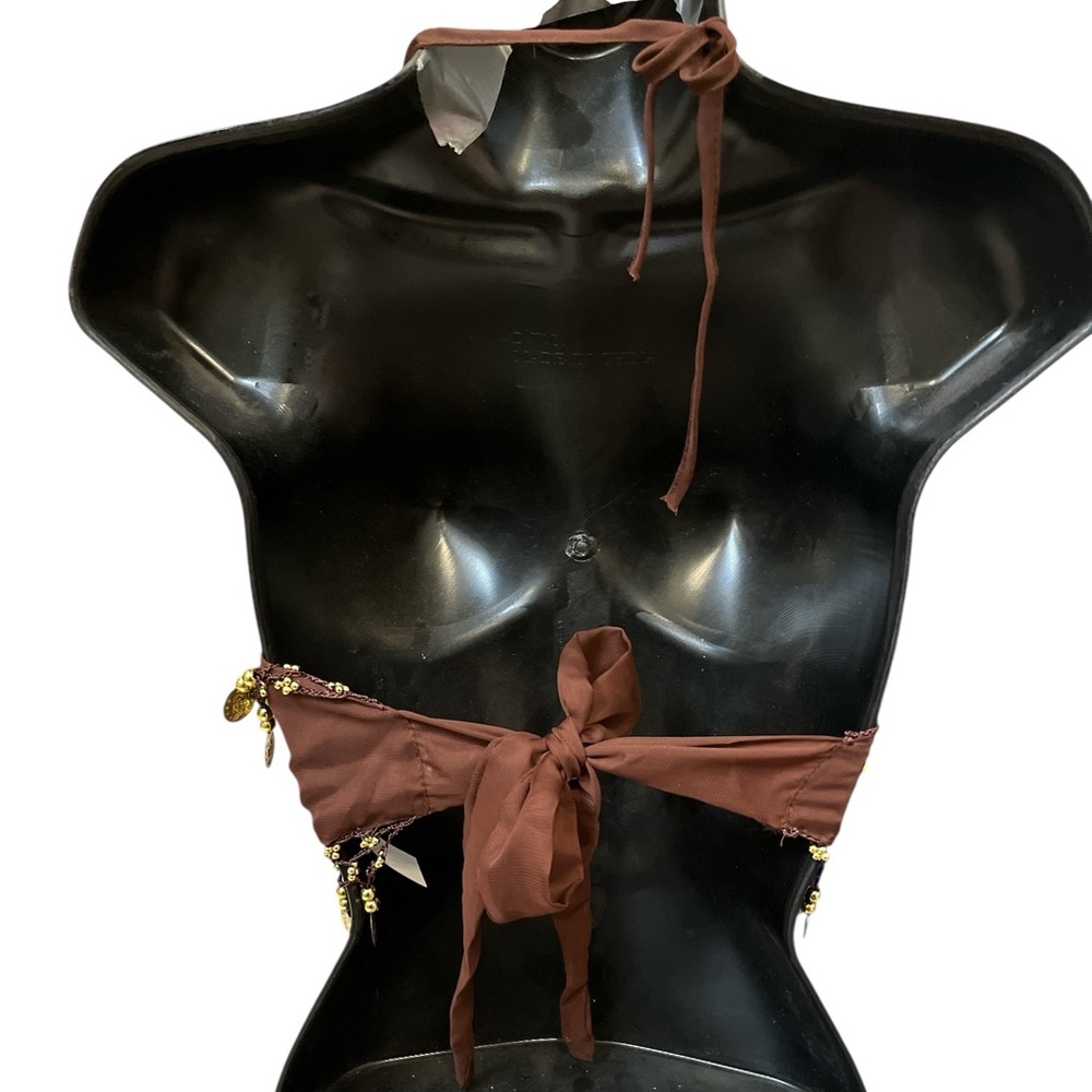 Brown Belly Dance Halter Tie Back Top with Gold Coin Accents NWT - Picture 2 of 3